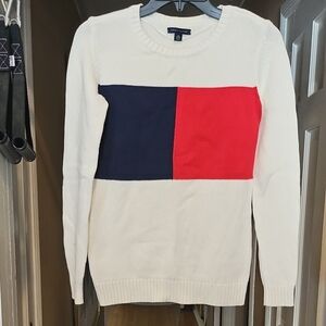 Tommy Hilfiger Men's Sweater in White with Red and Blue Blocks